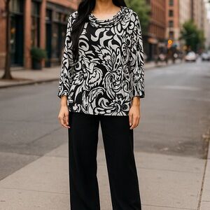 MSK Black and White Blouse